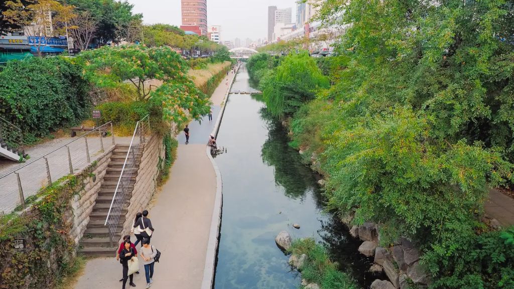 Suối Cheonggyecheon trong veo giữa lòng thành phố